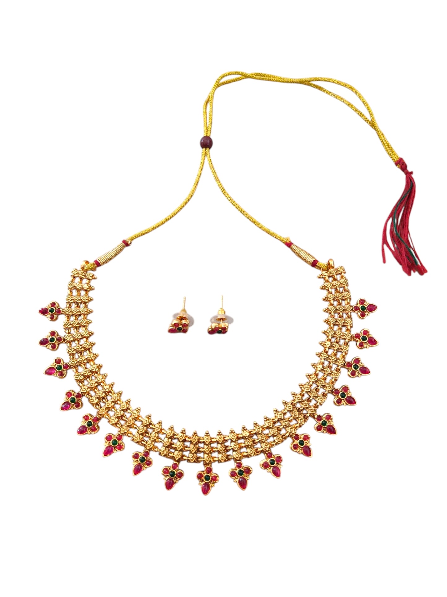 Gold-plated necklace set with red stones for women online-4