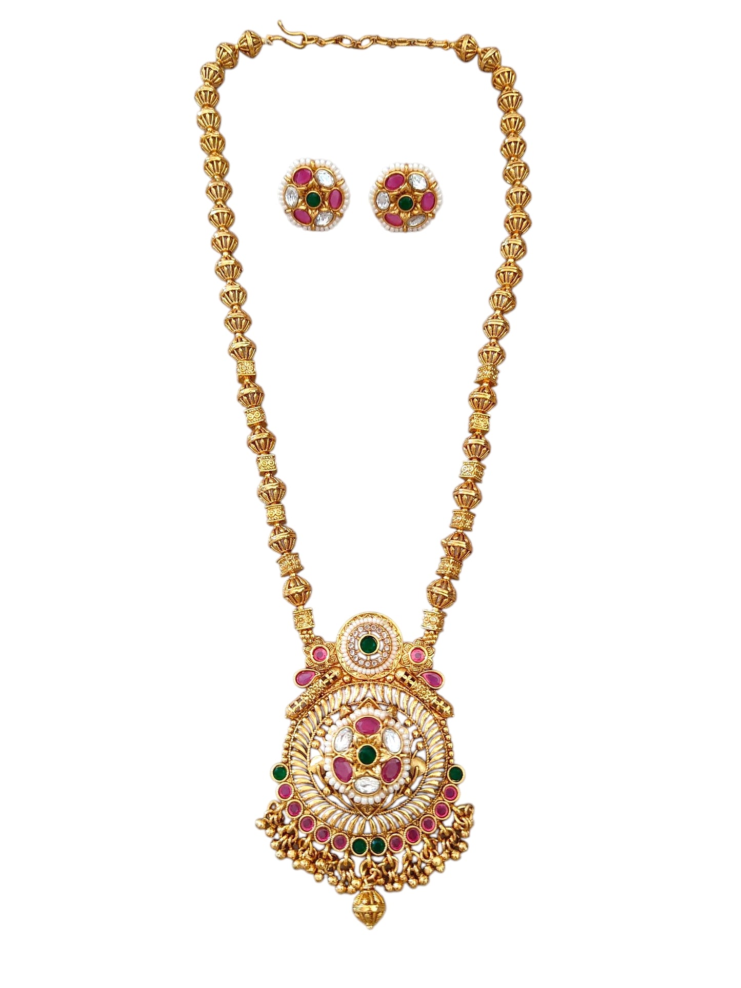 Jadau kundan pendant long necklace jewellery set for women