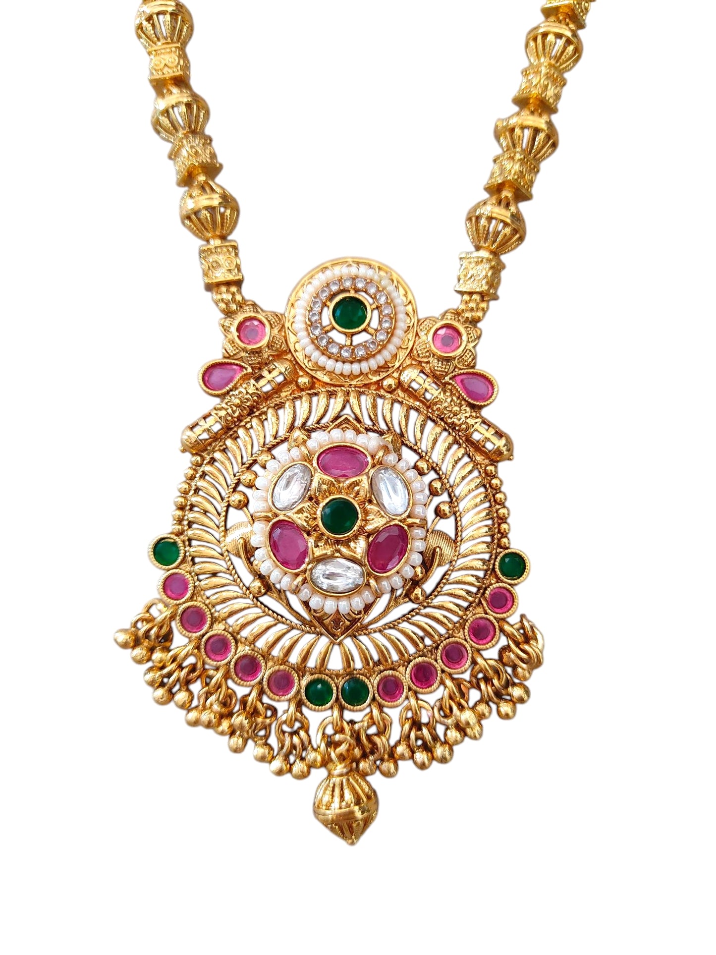 Jadau kundan pendant long necklace jewellery set for women