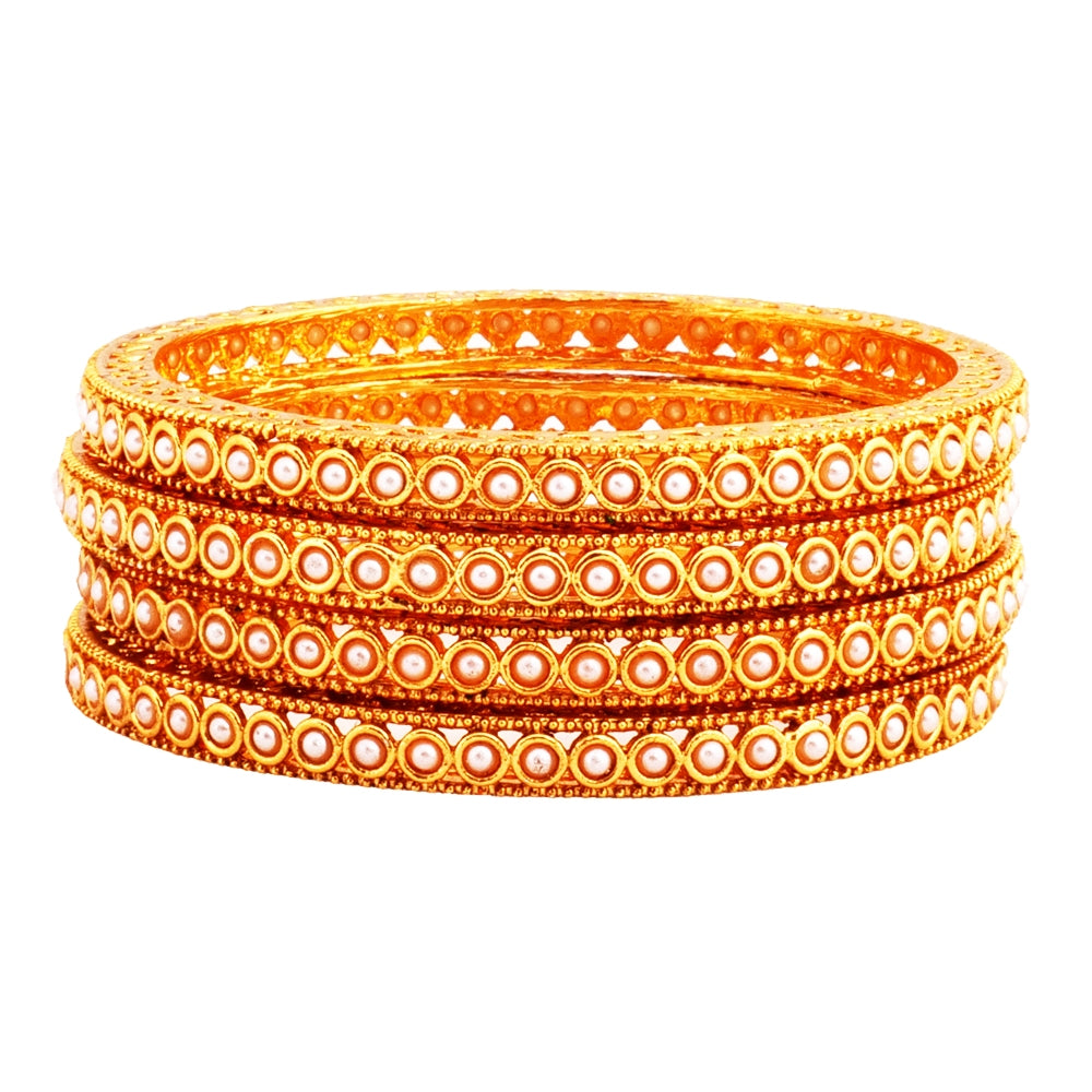 gold-plated pearl bangles set stack