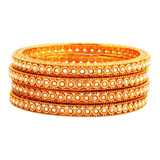 gold-plated pearl bangles set stack