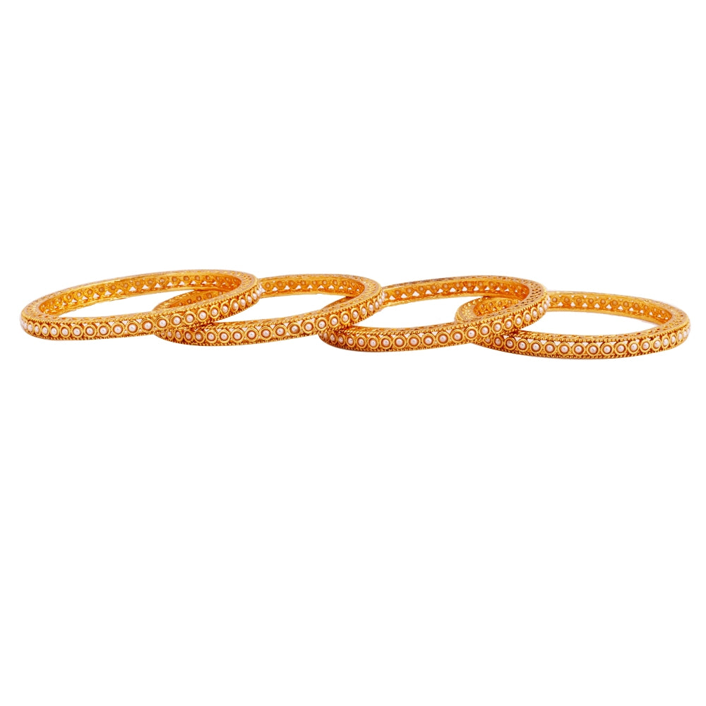 gold-plated pearl bangles set stack