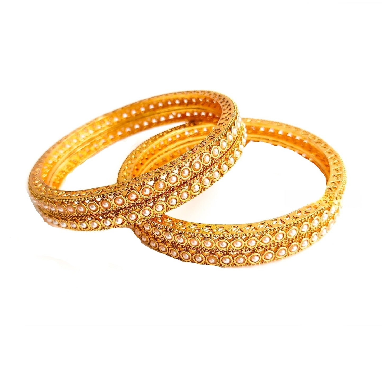 gold-plated pearl bangles set stack