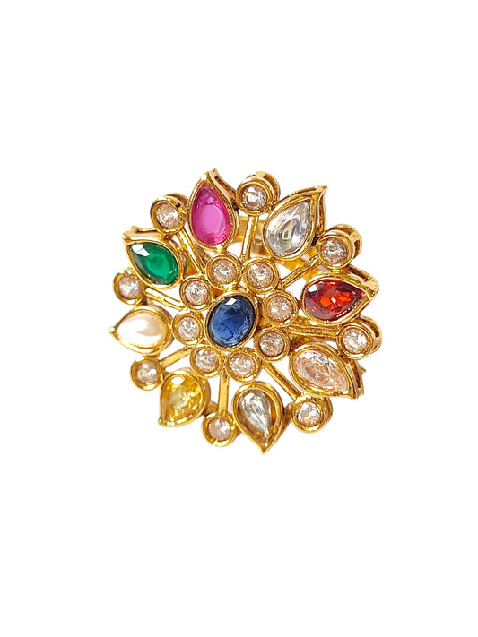 bridal navratna & kundan finger ring for women