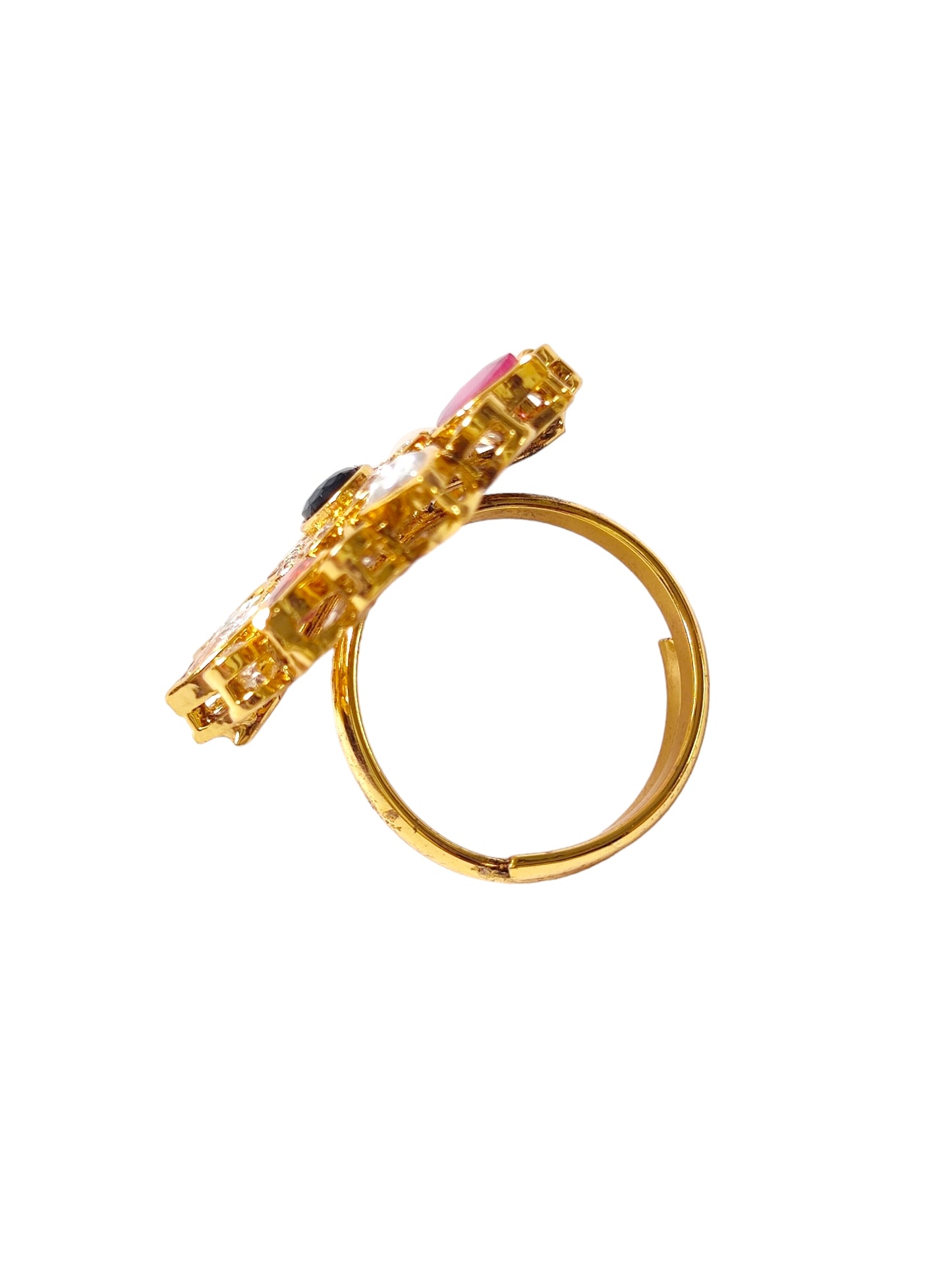 bridal navratna & kundan finger ring for women