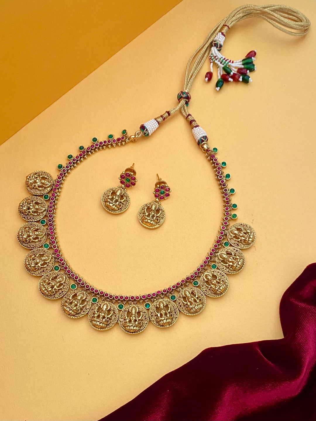 Antique coin necklace with lakshmi motifs