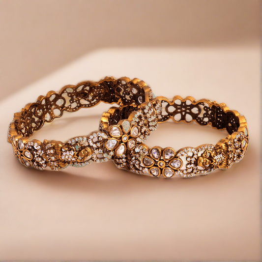 victorian oxidised gold bangles temple bangles