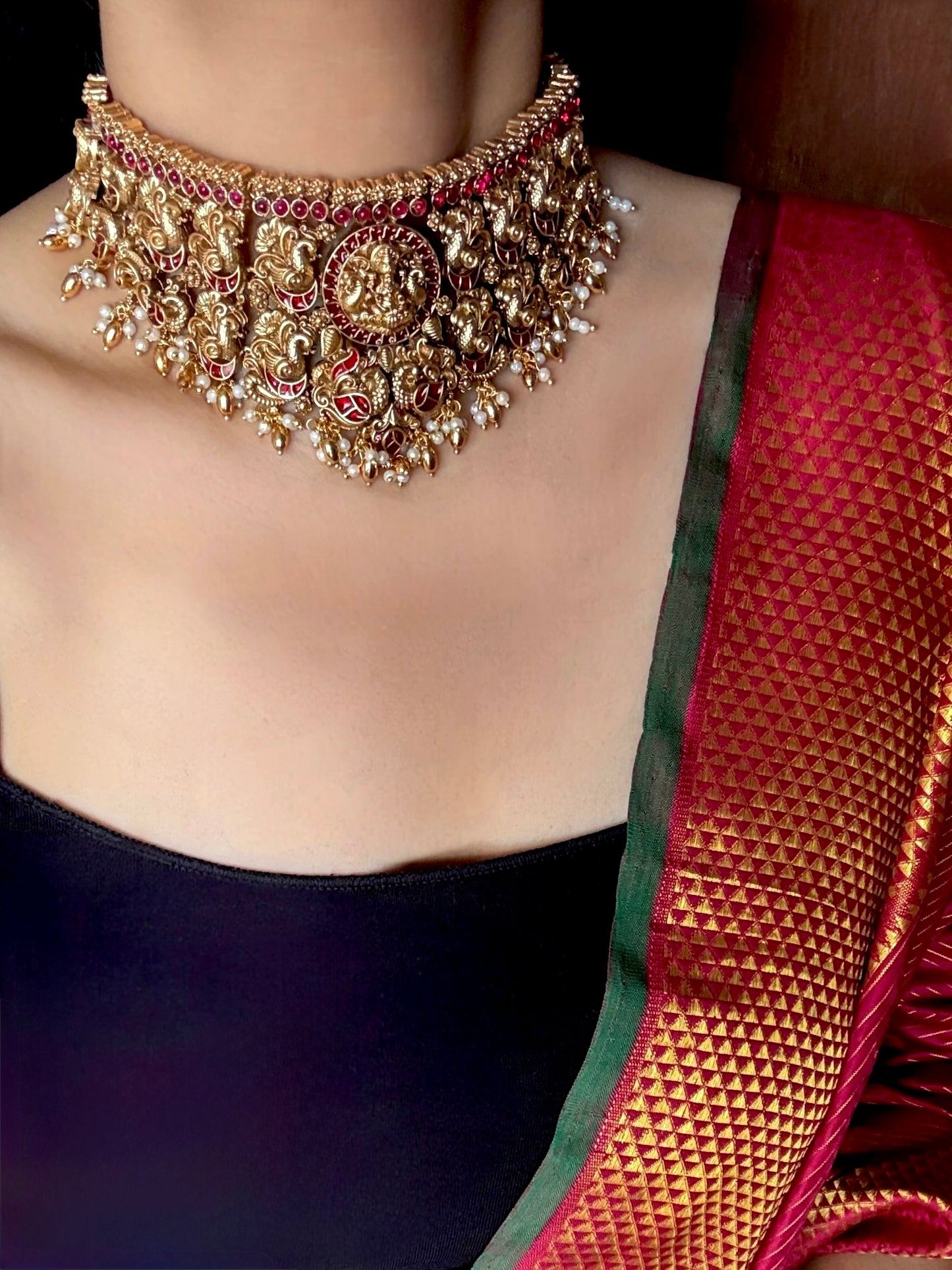 Gold plated Temple Bridal Choker Set for women