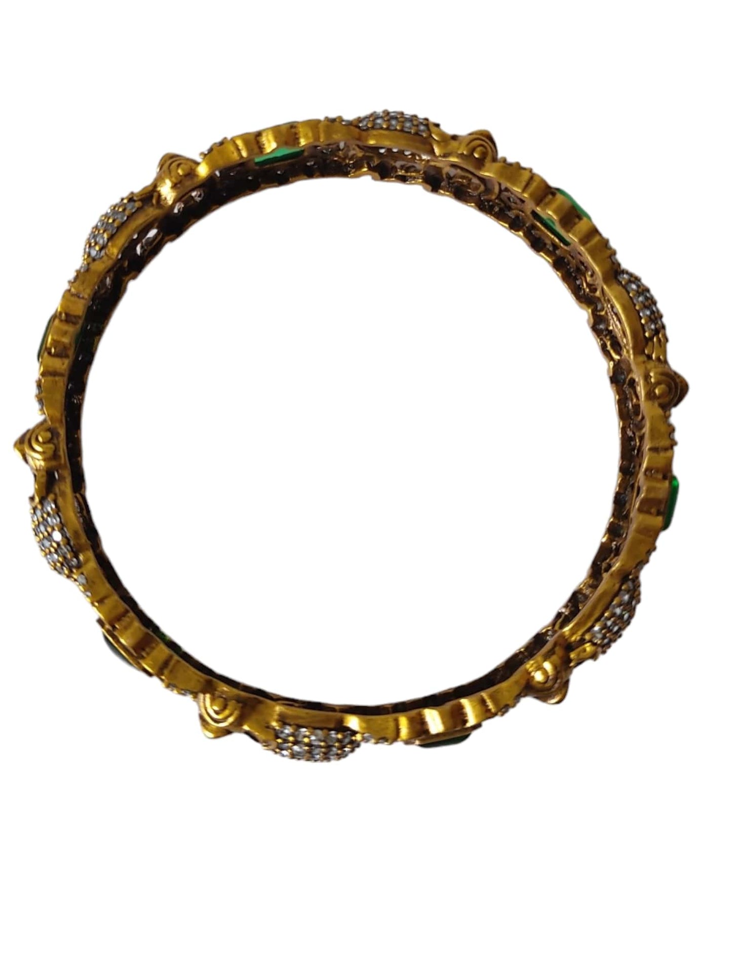 victorian polish bangles with elephant design and green stones