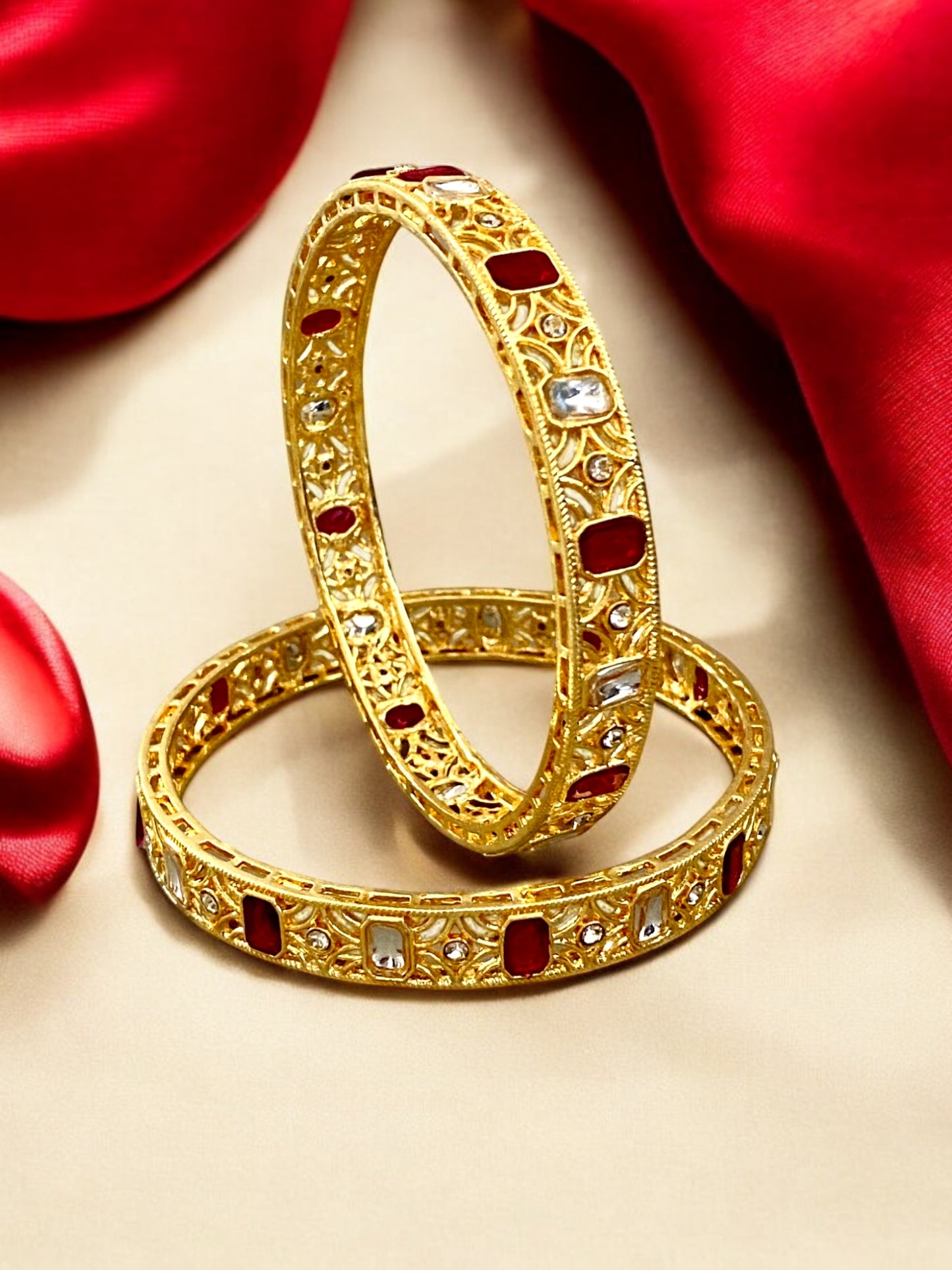 kundan bangles with red stones