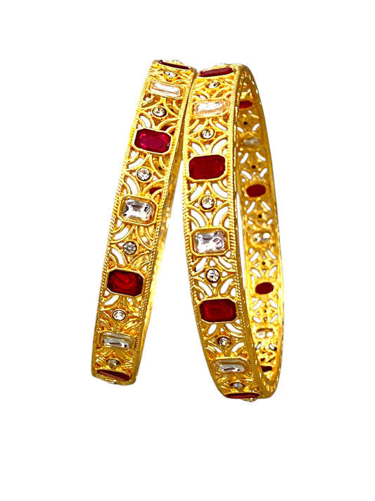 kundan bangles with red stones