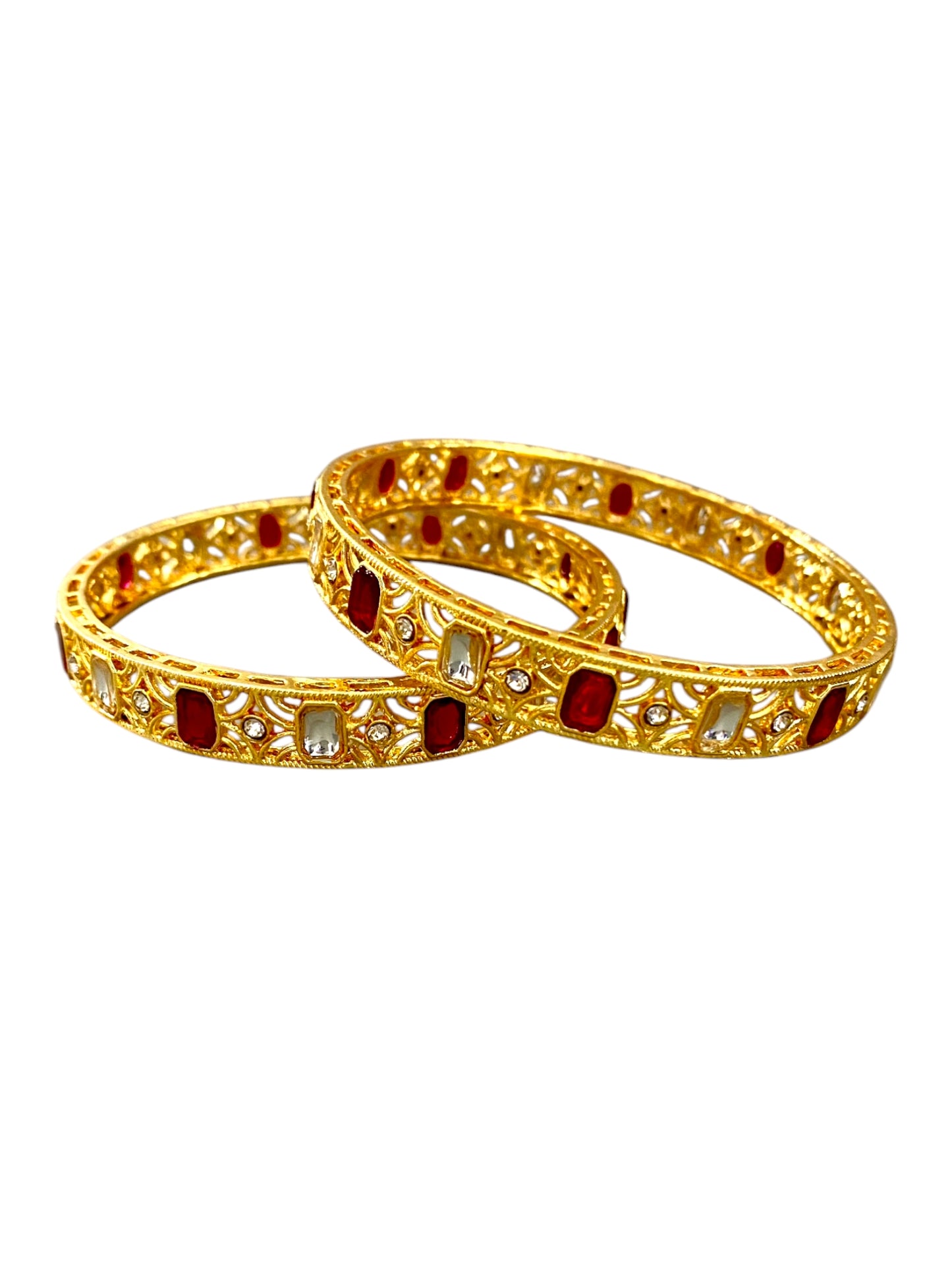 kundan bangles with red stones