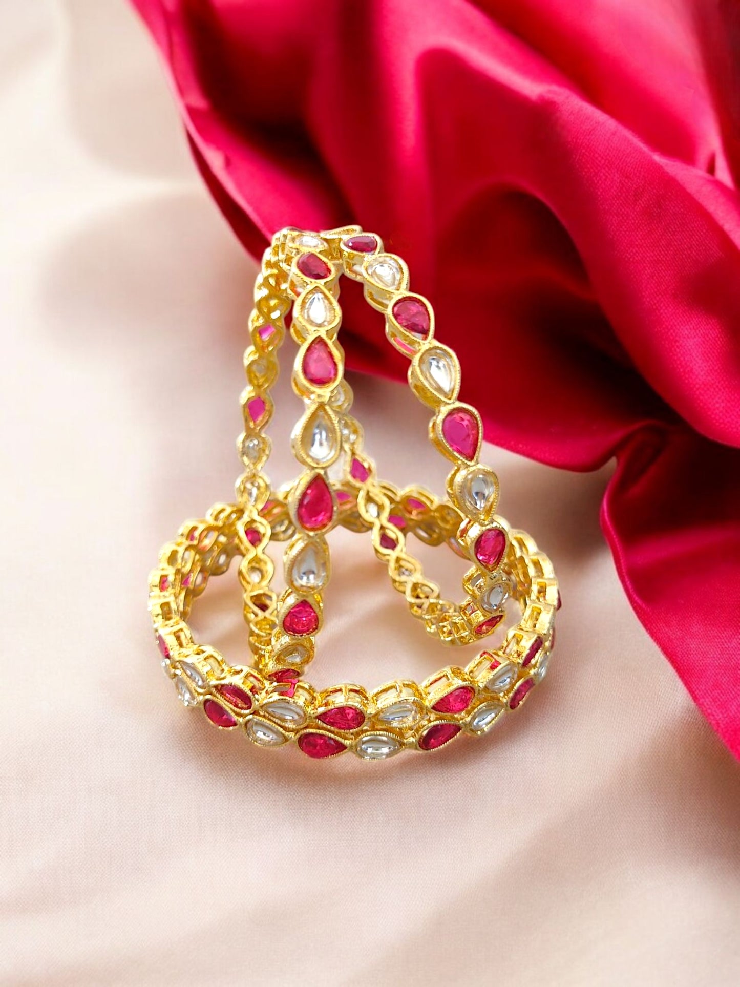 kundan bangles with red stones