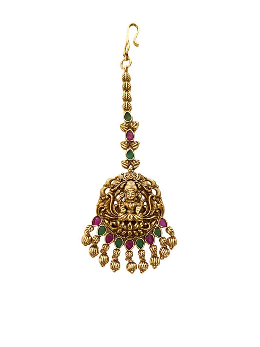 Dark antique gold temple jewellery maang tikka
