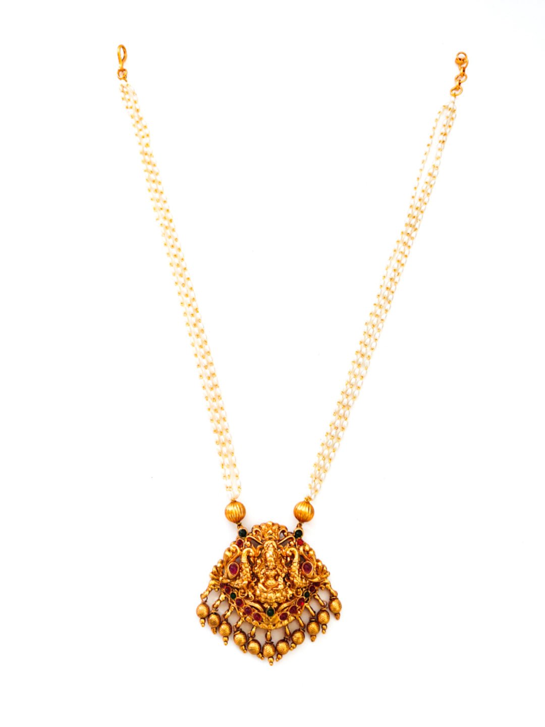 Long Pearl Necklace Set with Lakshmi Pendant for ethnic wear