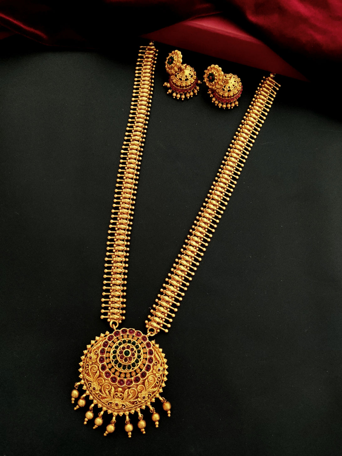 Long Antique Necklace set with earrings