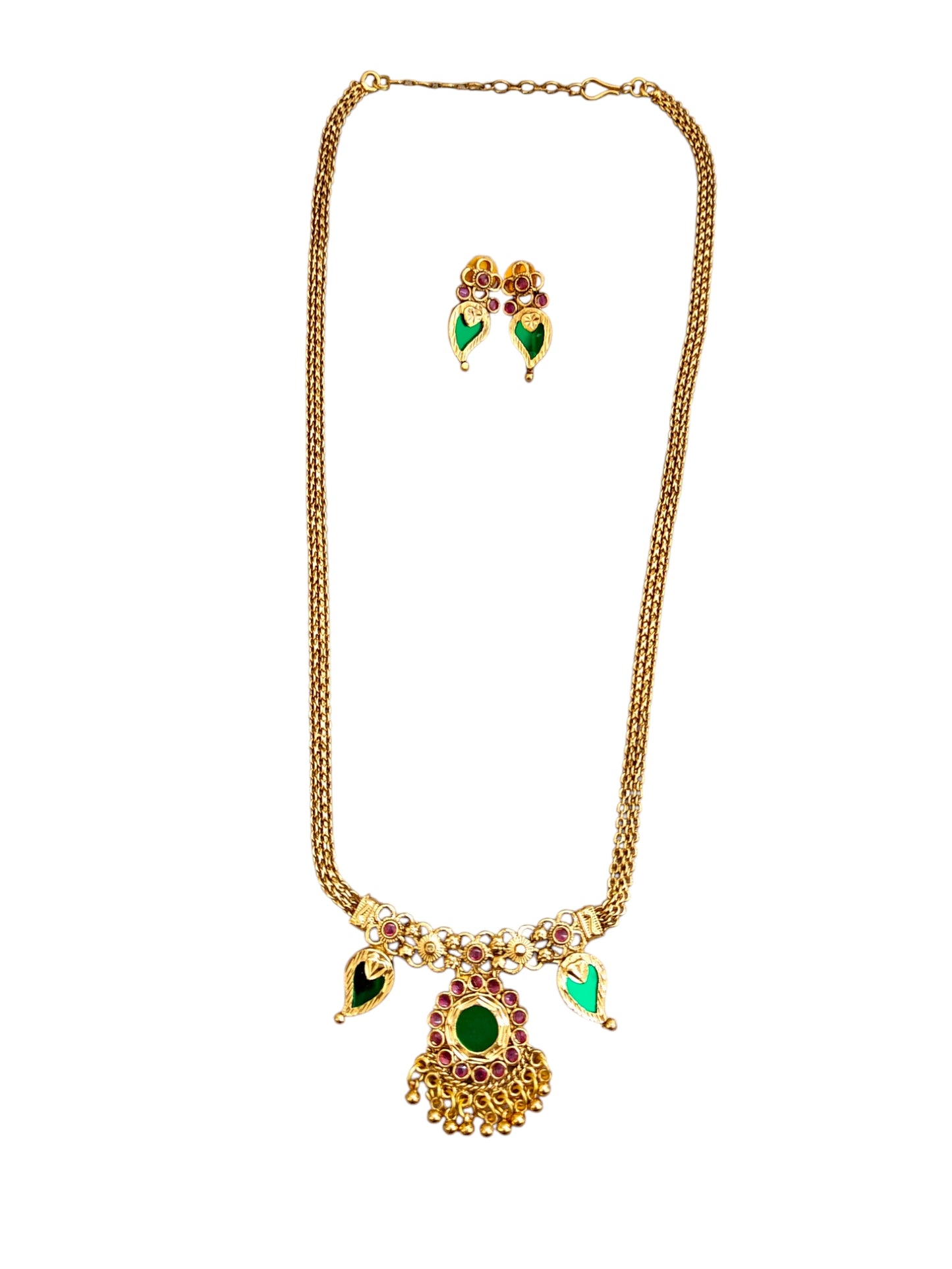 Kerala Style Palakka long necklace with green stones for women online