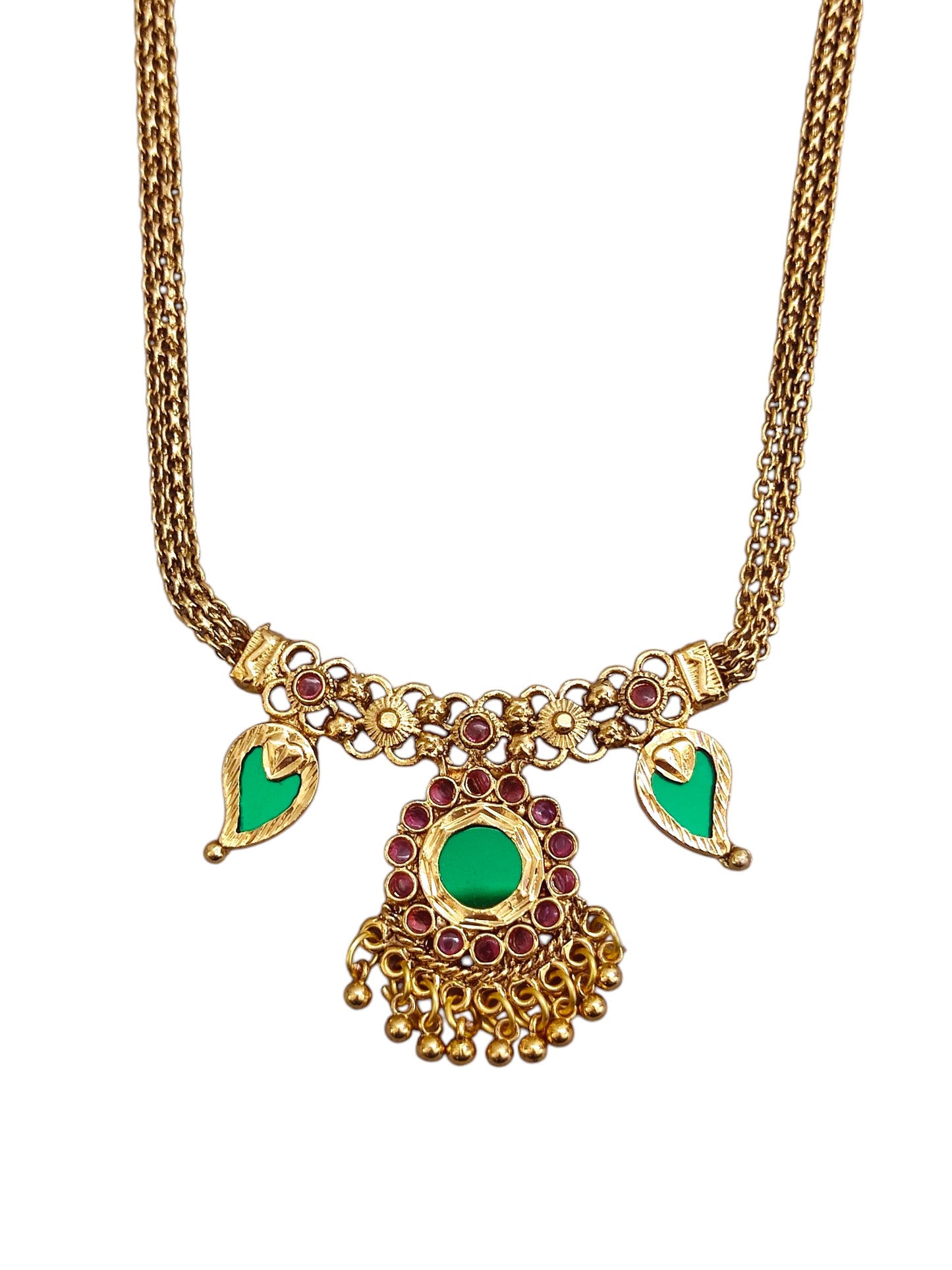 Kerala Style Palakka long necklace with green stones for women online