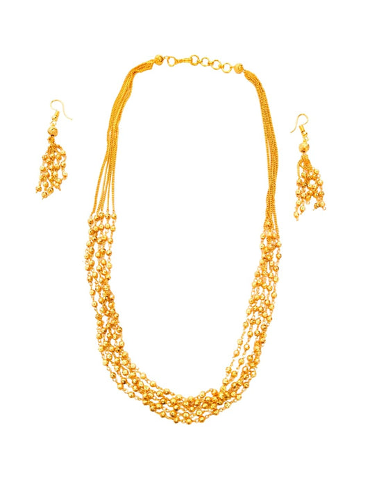 Gold-beads short layered necklace set