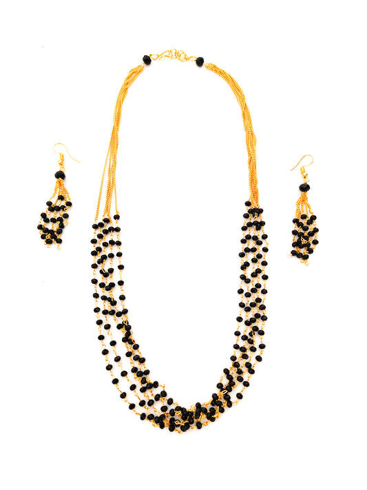 Black beads layered necklace set for women