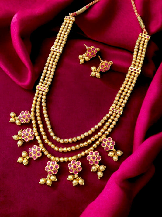 Red Stone Long Necklace Set