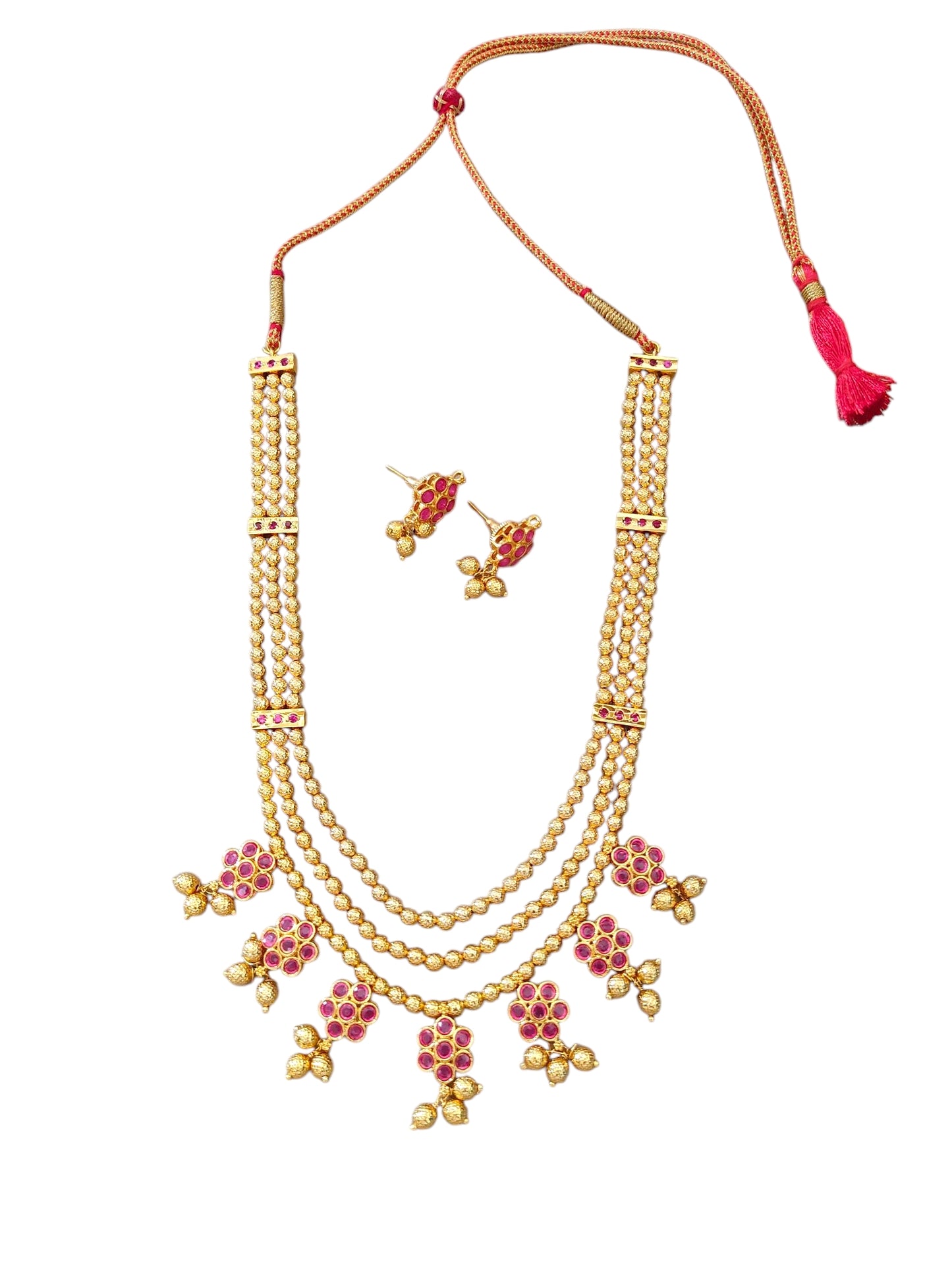 Red Stone Long Necklace Set
