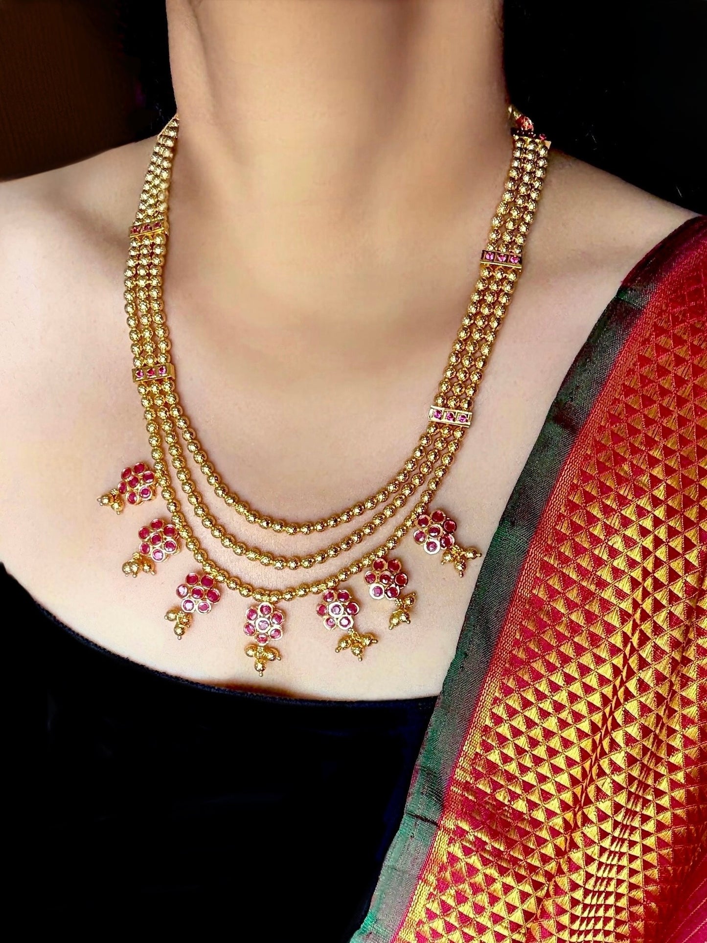 Red Stone Long Necklace Set