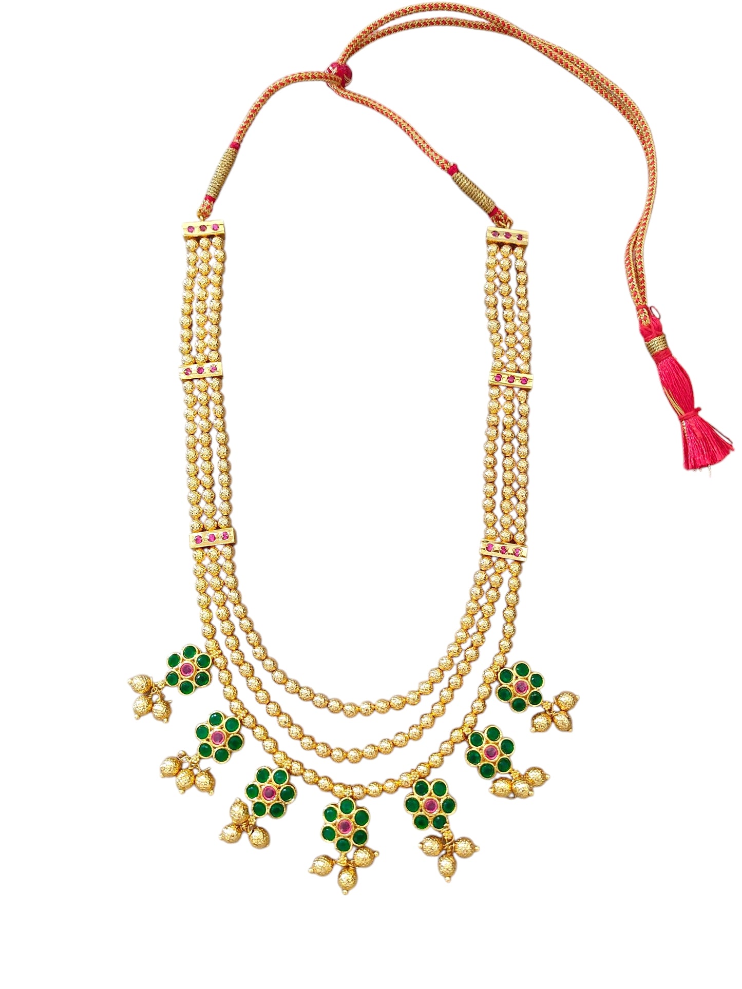 Gold plated layered necklace with green stones