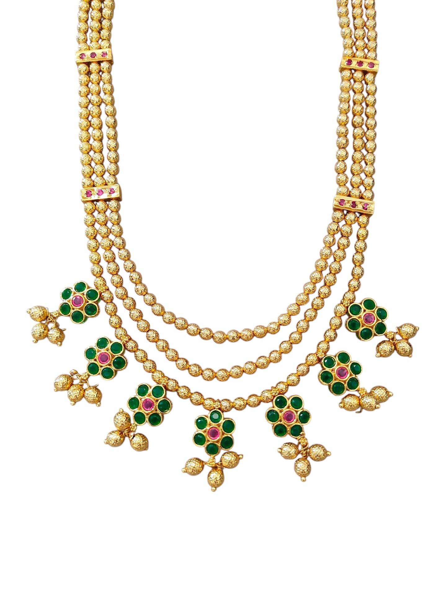 Gold plated layered necklace with green stones
