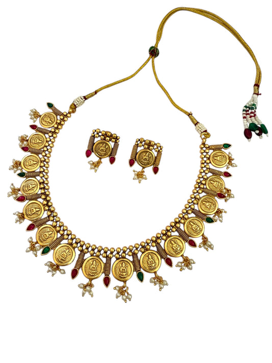 traditional antique kaasu coin design necklace set for women