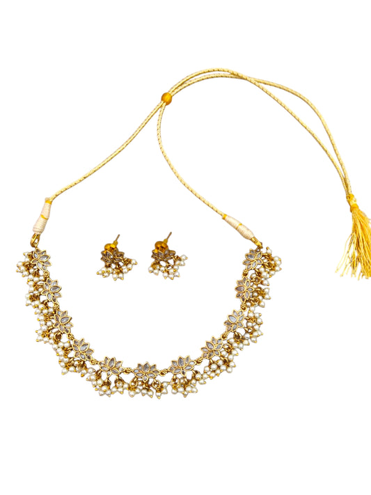 White stone kundan lotus design necklace set for women online