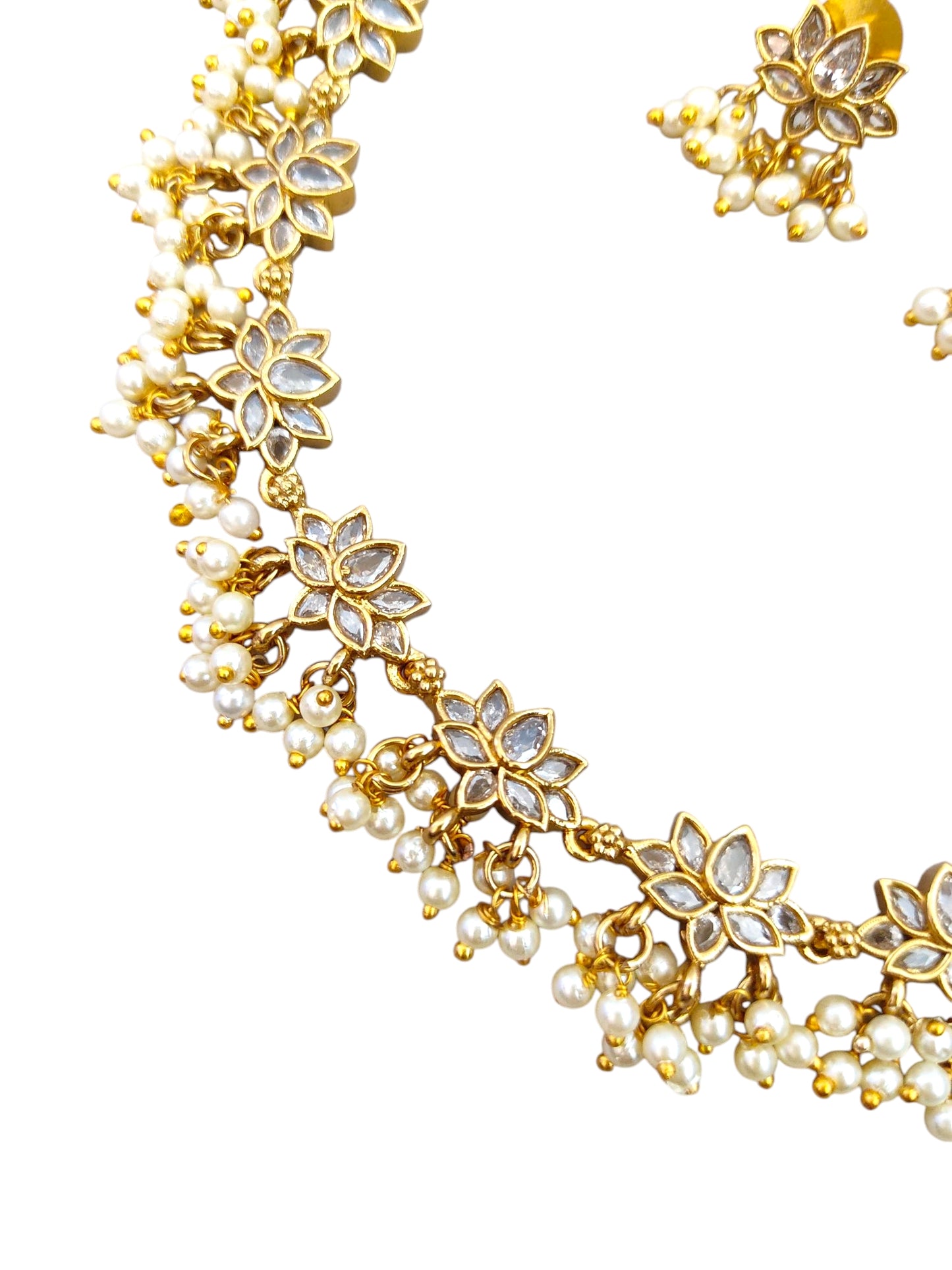 White stone kundan lotus design necklace set for women online