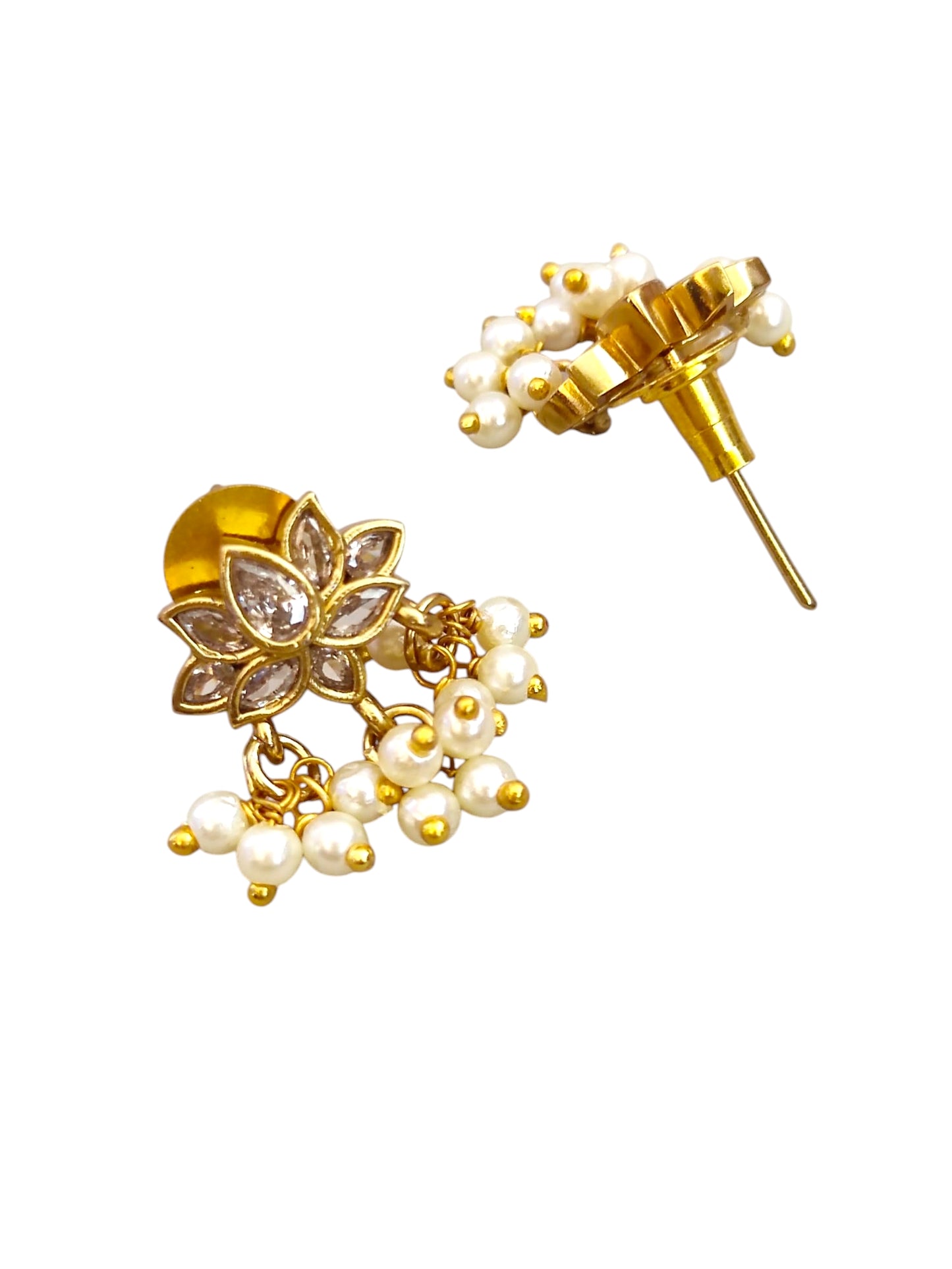 White stone kundan lotus design necklace set for women online