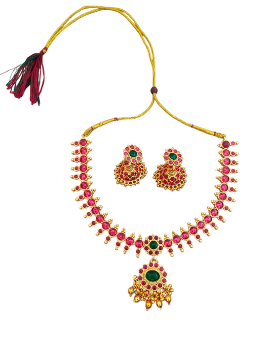 Red and green stone necklace jewellery set for women