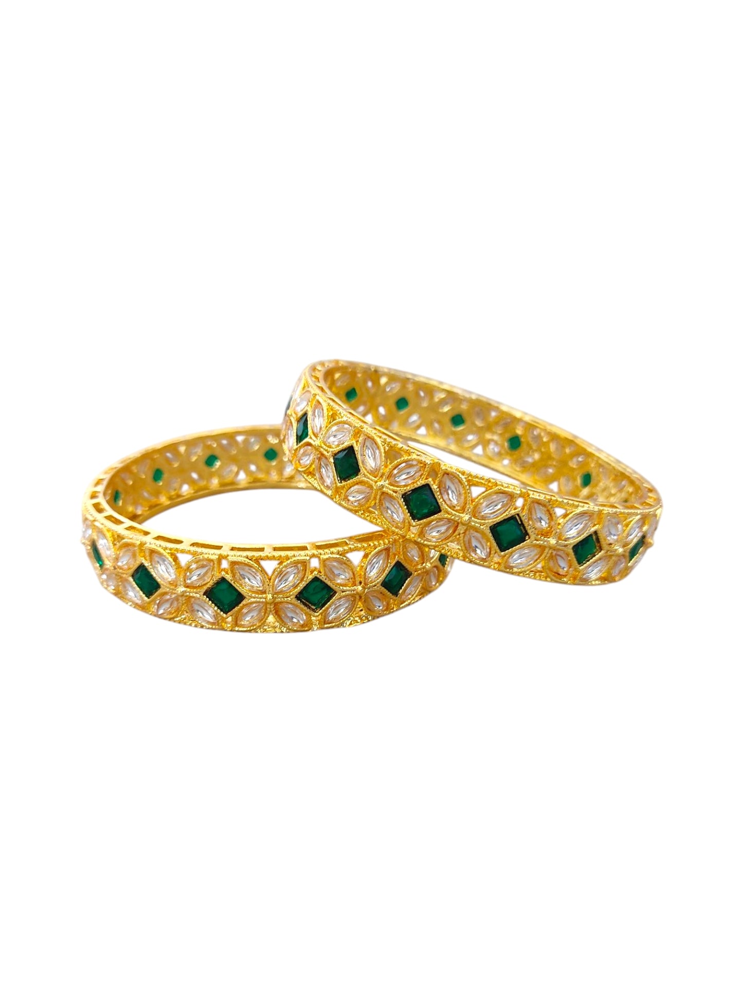 kundan bangles with green stones