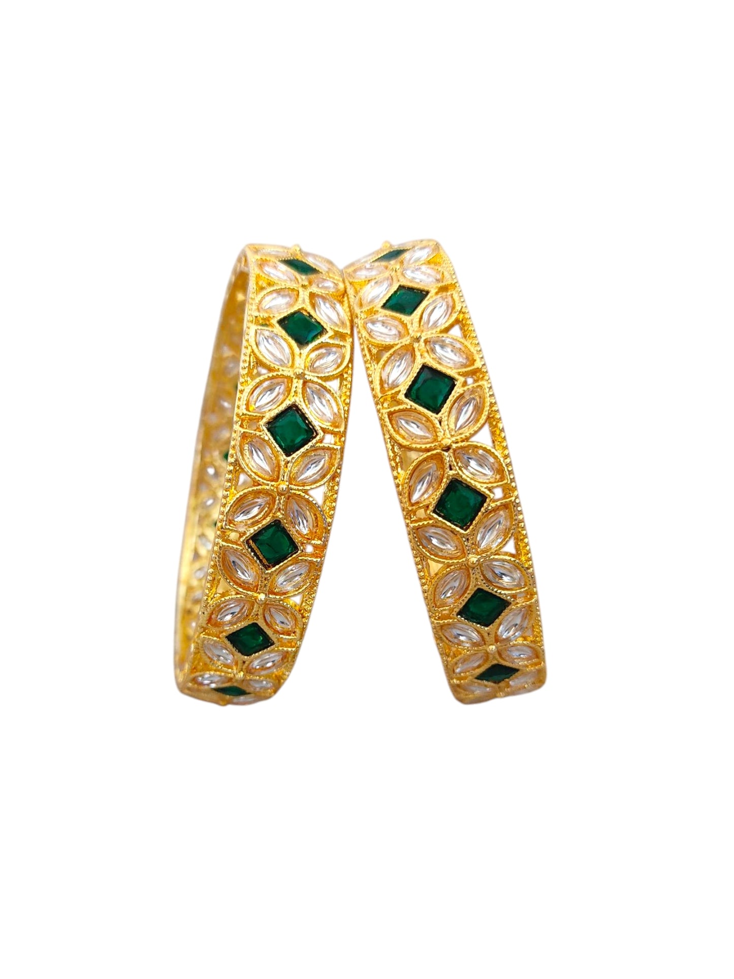 kundan bangles with green stones