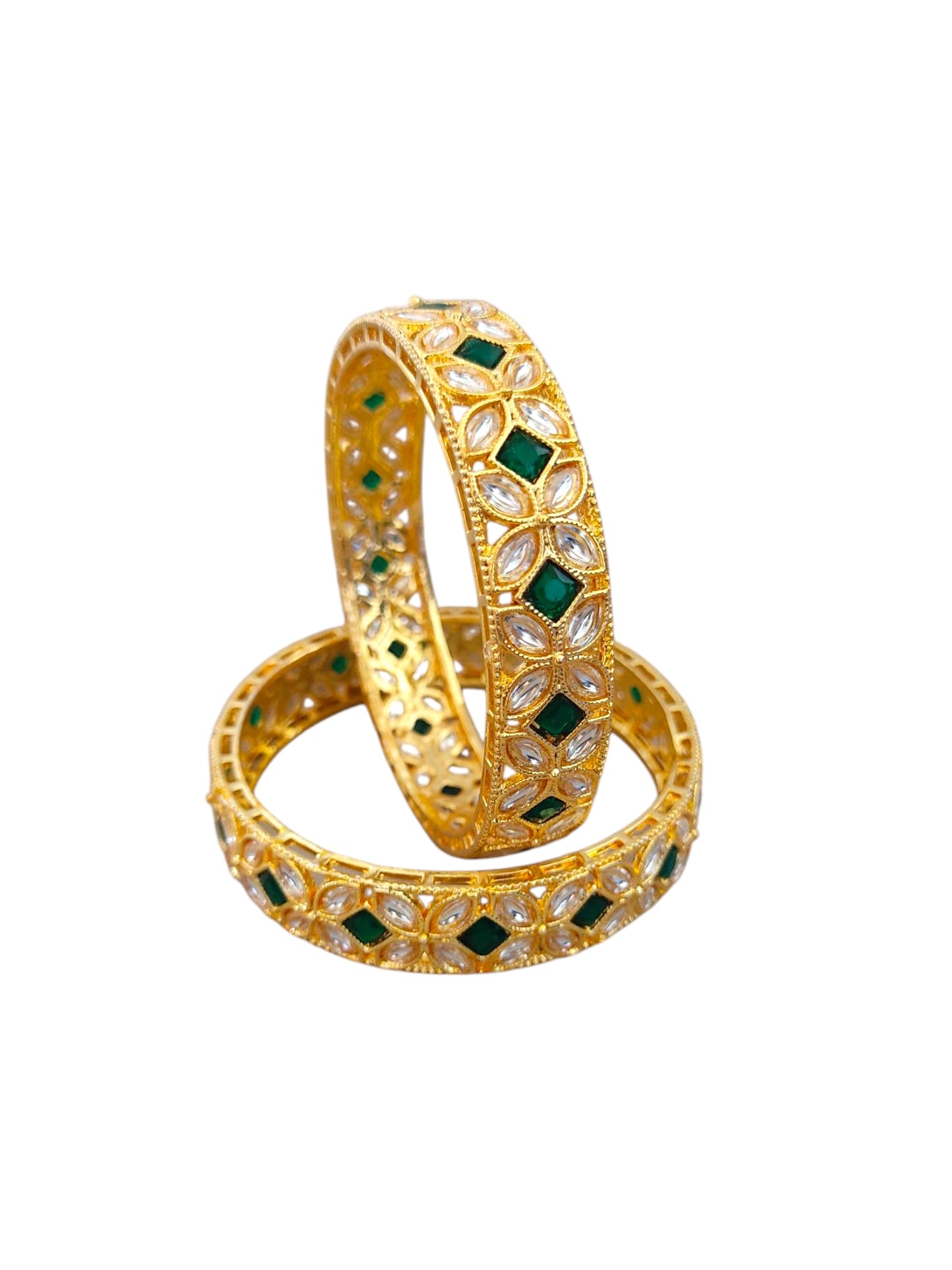 kundan bangles with green stones