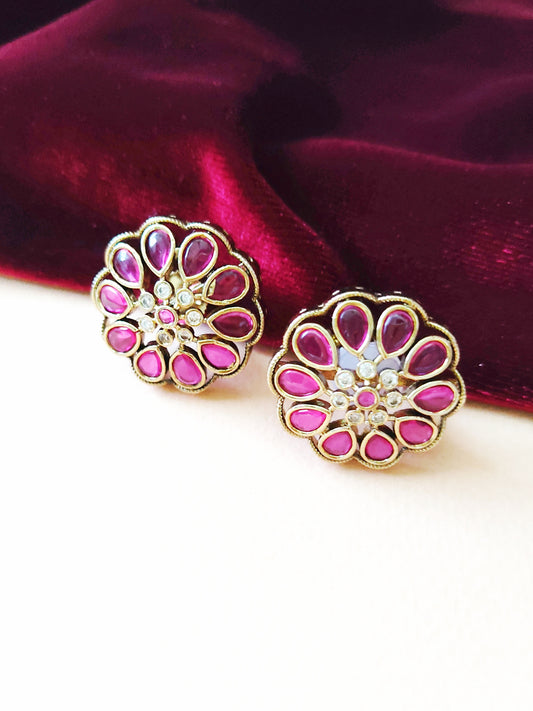 Red stone kundan earring studs