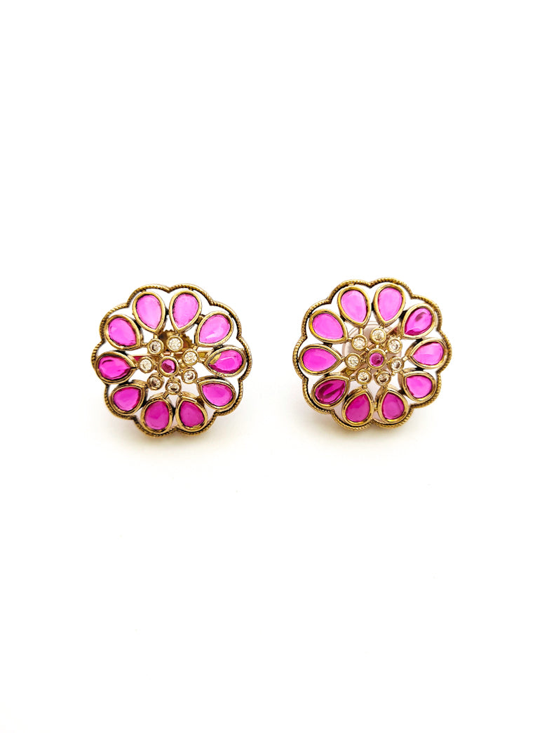 Red stone kundan earring studs