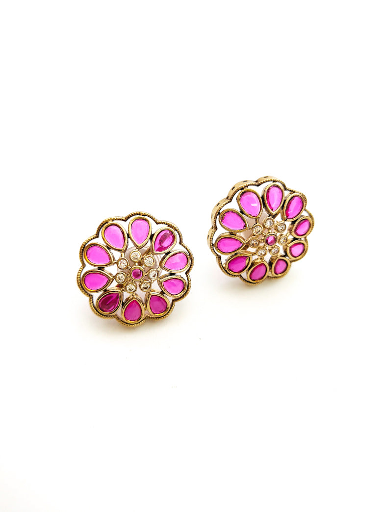 Red stone kundan earring studs