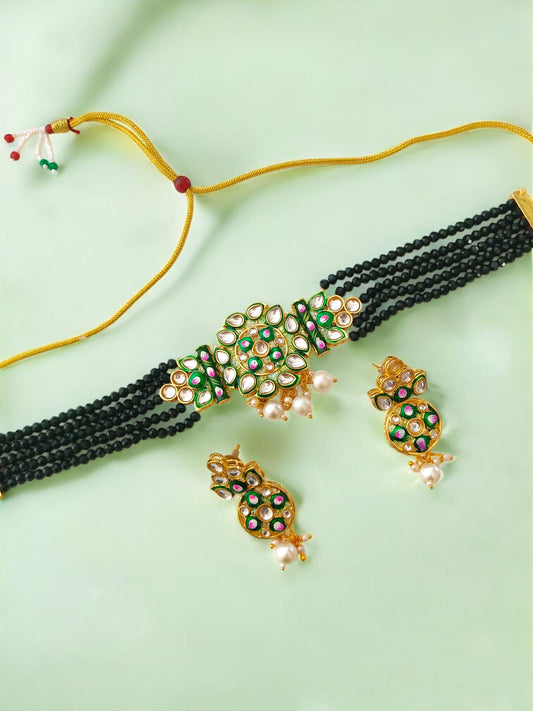 green beads choker set with pearls for women