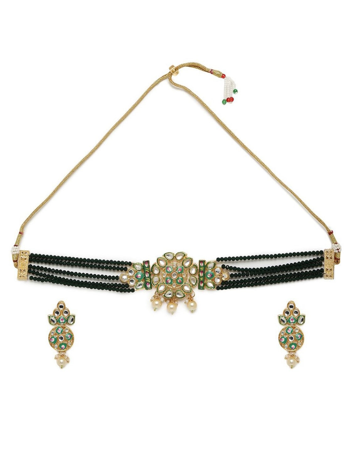 green beads choker set with pearls for women