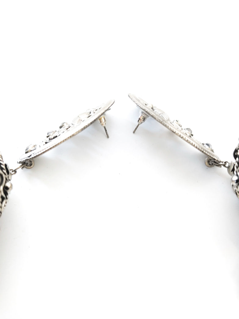 big oversized oxidised jhumka earrings