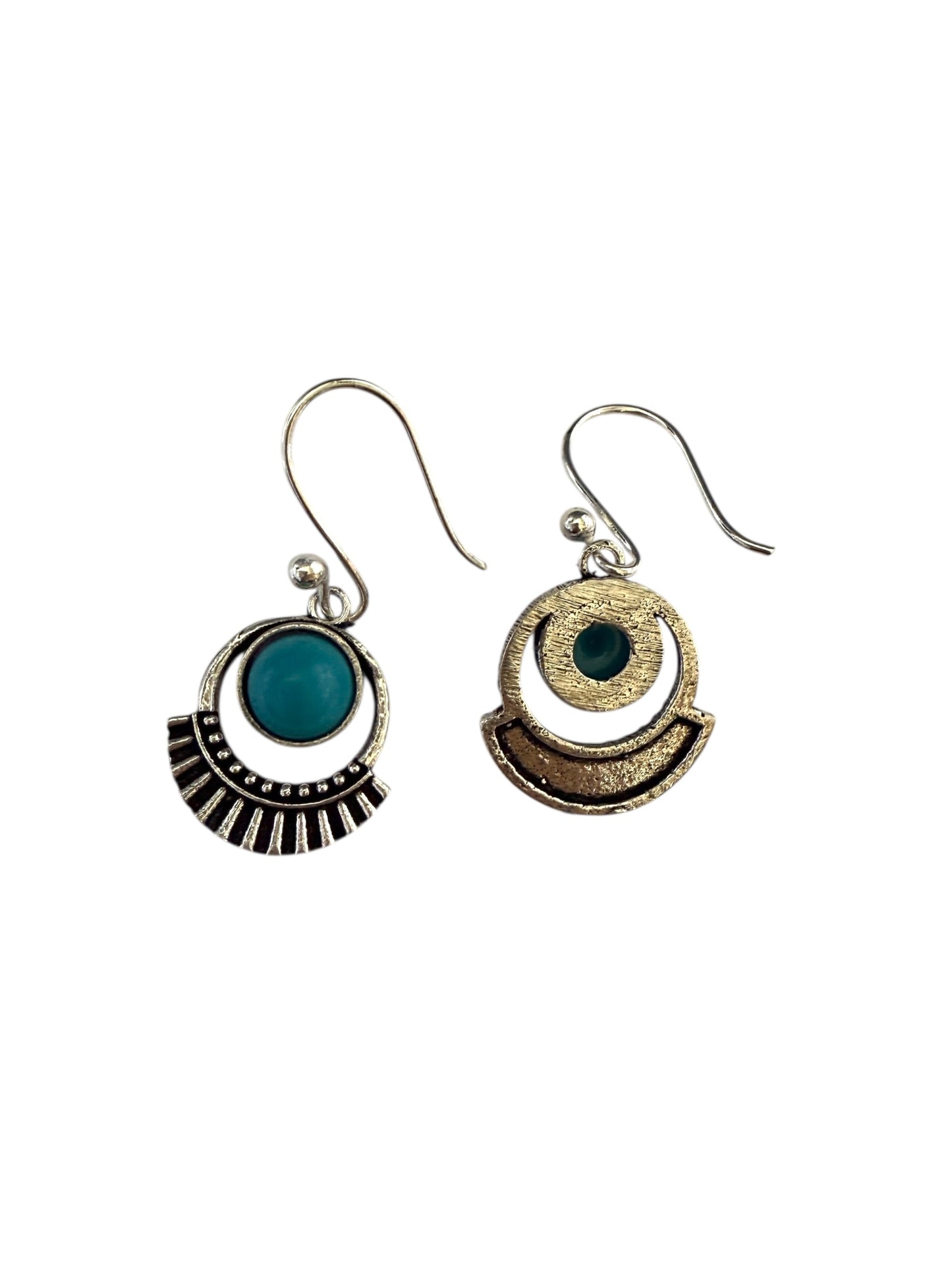 Silver-plated Oxidised Drop Earrings with Turquoise Blue Stone