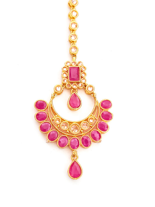 pink kundan chandbali maang tikka