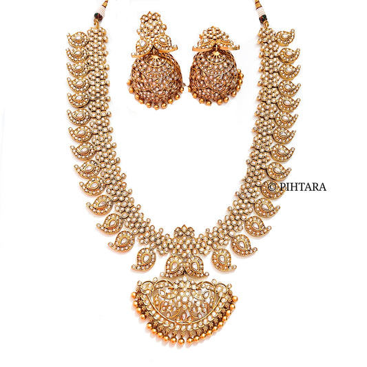 white kundan long mango necklace