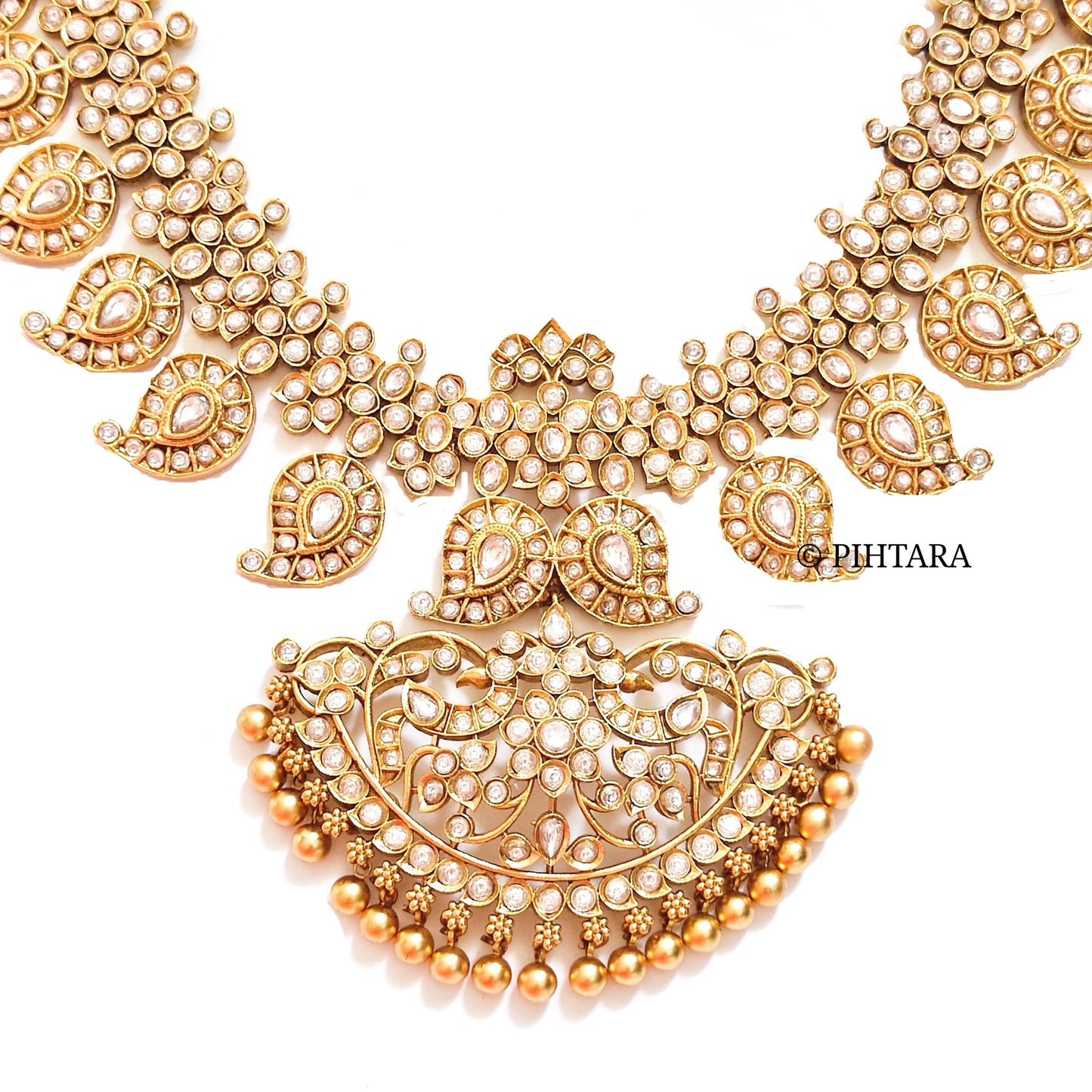 white kundan long mango necklace