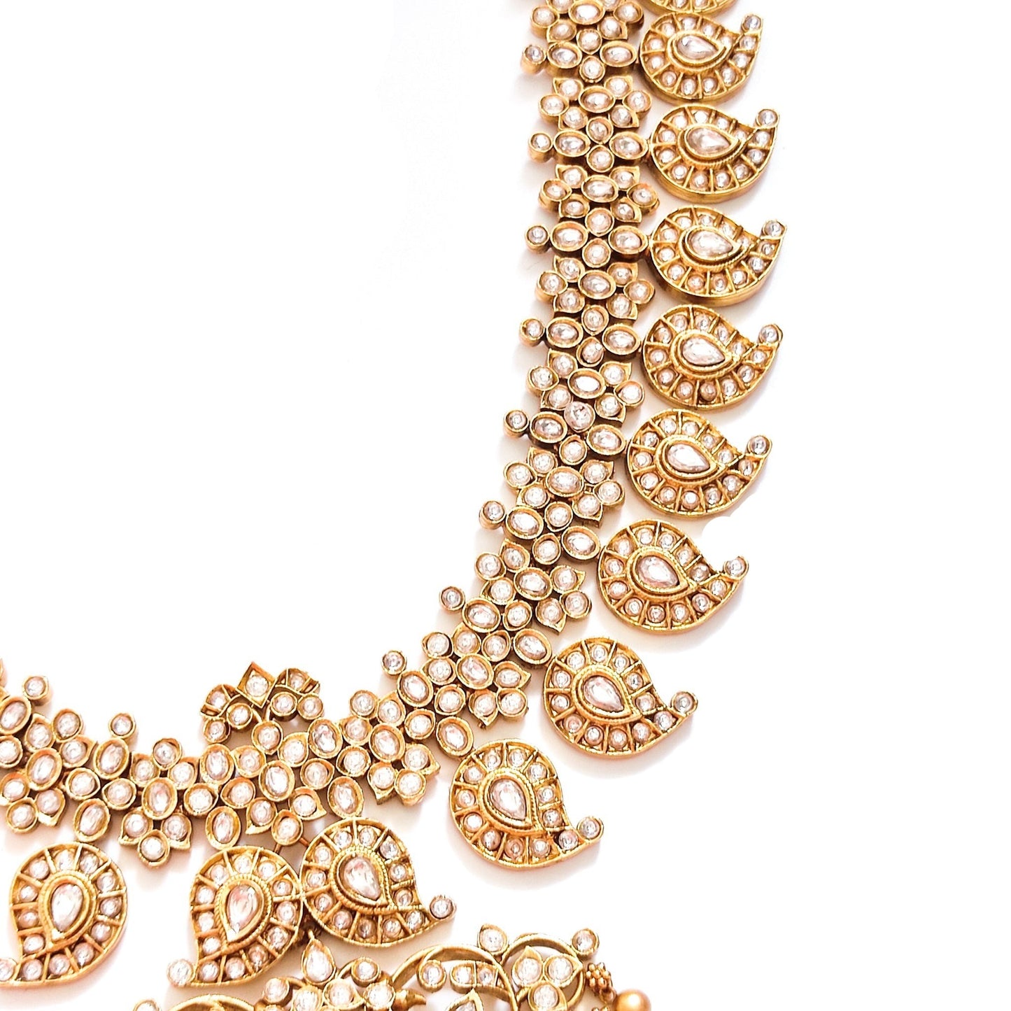 white kundan long mango necklace