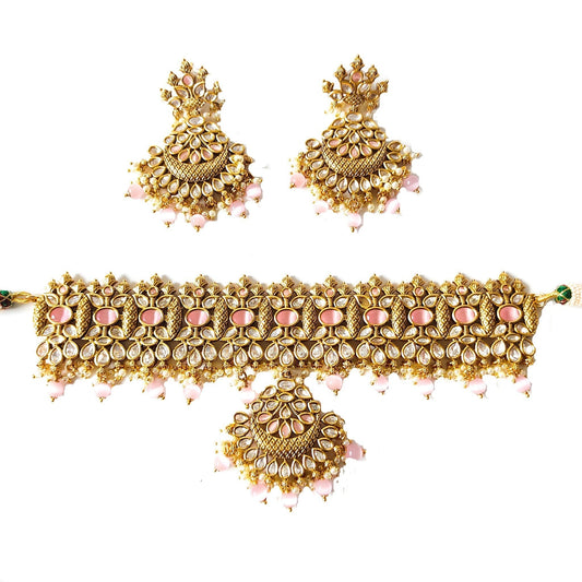 pink kundan choker set