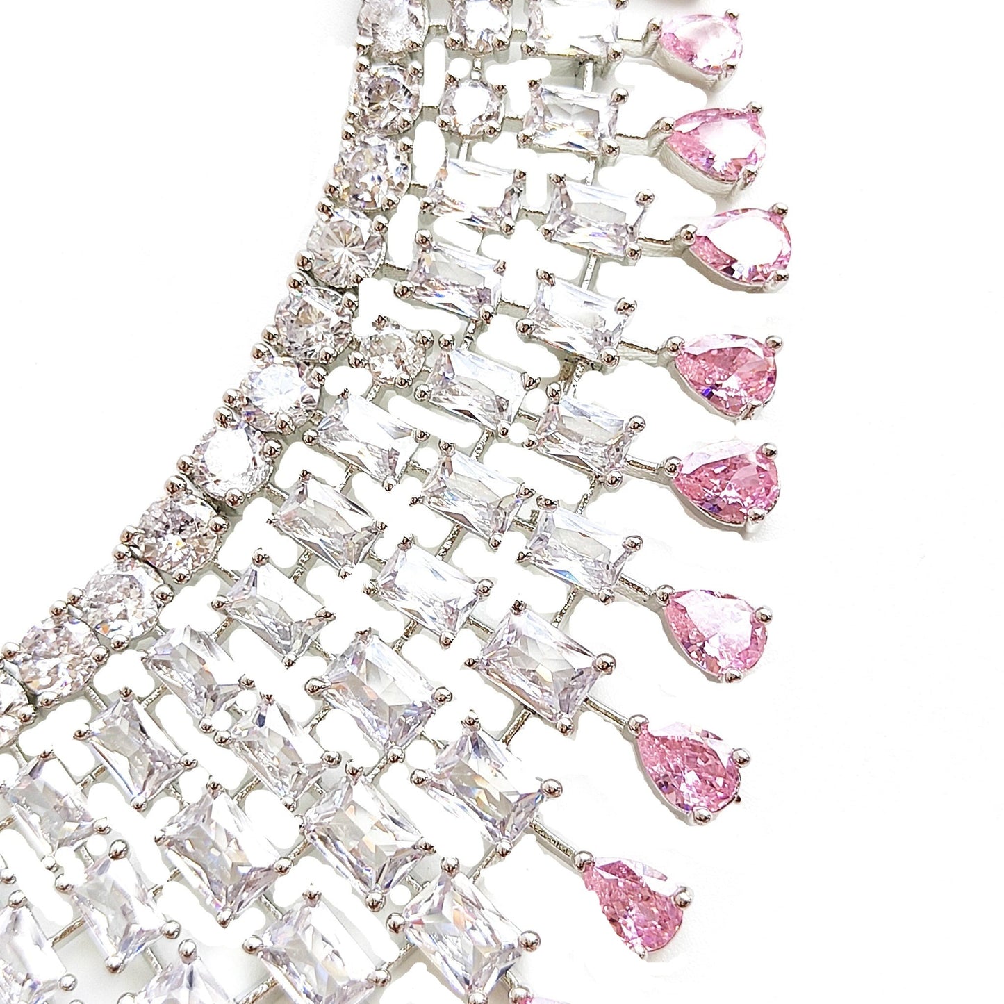 artificial diamond necklace with pink stones